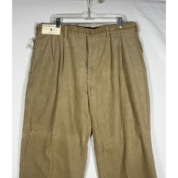 NWT Polo Ralph Lauren Andrew Pants Men's38x30 Tan Corduroy Pleated Classic Fit